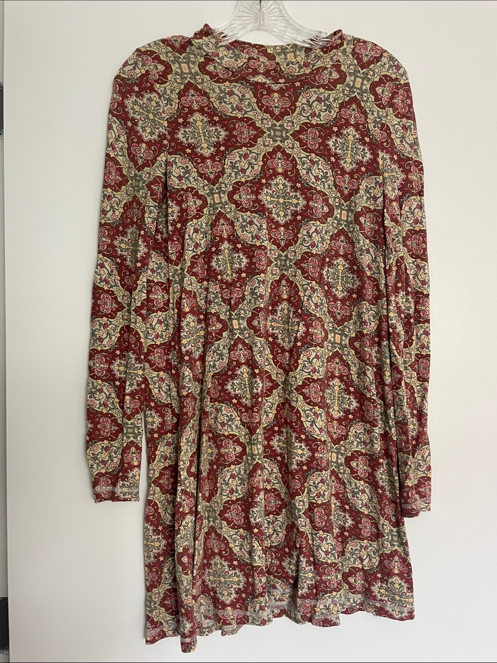 O'Neill Burgundy and Cream Paisley Long-Sleeve Swing Dress